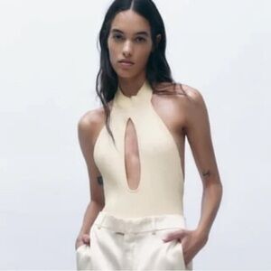 Zara Cream Cut Out Sleeveless Bodysuit
